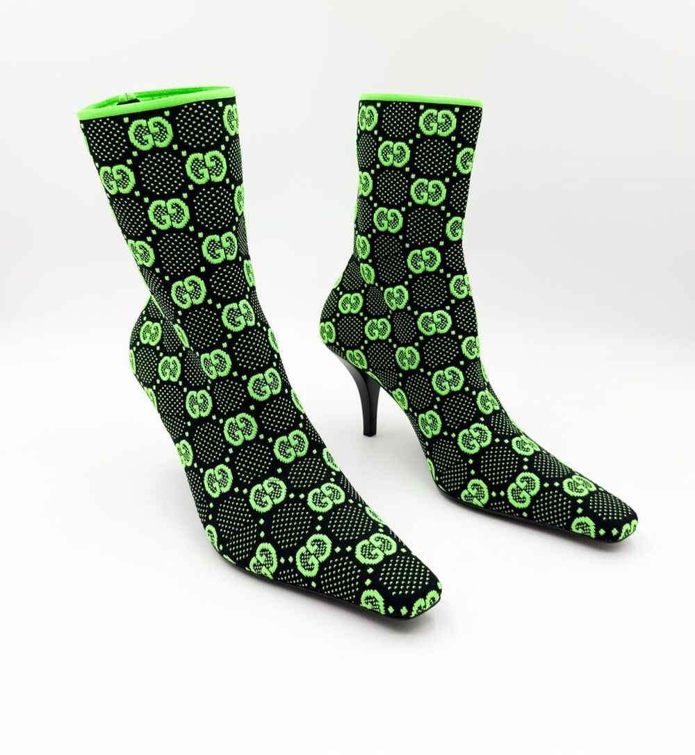 Gucci GG Sock Boot Green Black Heels Bootie Eu 39 US 9